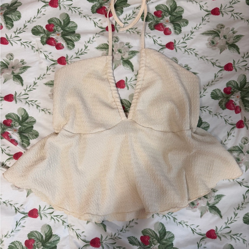 SHEIN Cream Halter Tank Top